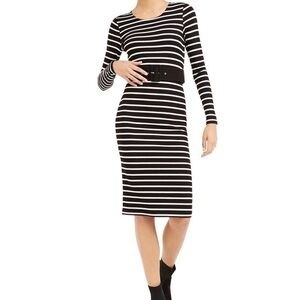 BAR Lll Black And White Striped Belted Dress